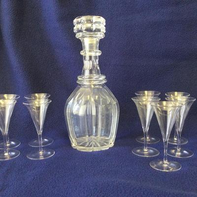 Vintage Crystal Decanter & Cordial Glasses 10pc.