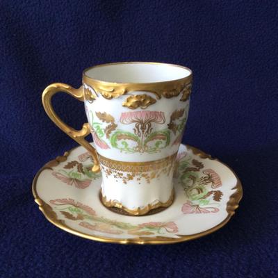 J. Pouyat Limoges Art Nouveau Chocolate Cup & Saucer Vintage 