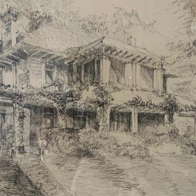 Pen & Ink Architectural Rendering By Peter Alexander, Framed