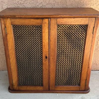 Small Brass Lattice Front Hutch Cabinet, Vintage