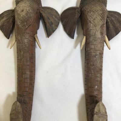 Carved Wood Elephant Table Legs, 2 Pcs, Vintage 