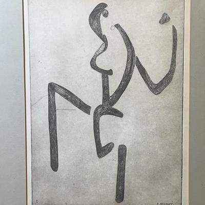 B Newport, Abstract Figure Sketch Print, Framed