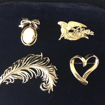 Trifari 2 Pc Brooches & Catamore Cameo Gold Filled