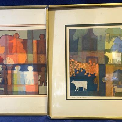 Lynn Fash, Signed, Colorful Framed Lithographs. 2 Pcs