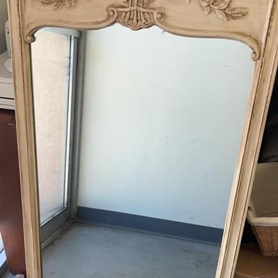 Light Wood Finish Mirror, Floral Design, Vintage 