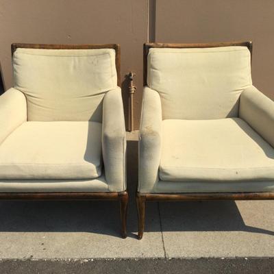 T.H. Robsjohn Gibbings Style Wood Armchairs, Pair