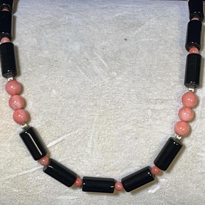 Gold Filled Necklace & Earring Set, Salmon & Black