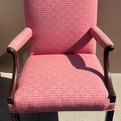 Red Armchair With Dark Wood Stain Legs