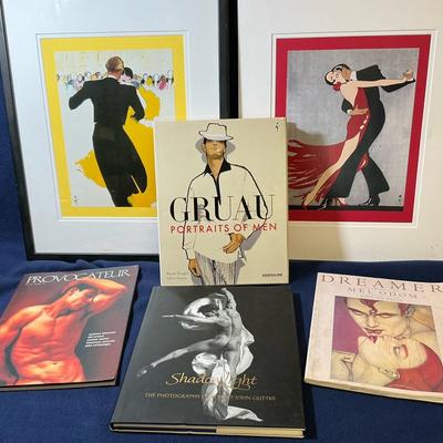 Gruau Portraits Of Men, Two Lithographs Plus Three Male Erotica Art Books, 6 Pcs