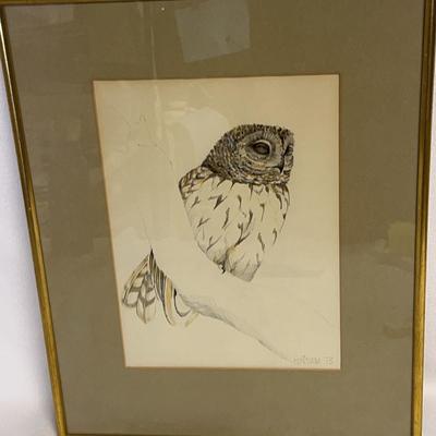 Ann Goetzman, Owl Painting, Framed, Vintage