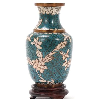 Sale Photo Thumbnail #317: Lot 317 petite antique chinese cloisonne vase wstand