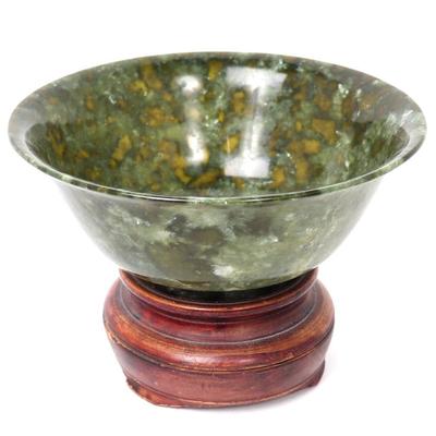 Sale Photo Thumbnail #376: Lot 376 lovely chinese spinach jade bowl with stand