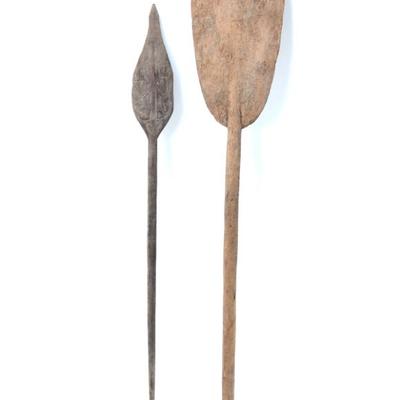 Sale Photo Thumbnail #511: Lot 512 two pacific island wood carved paddles