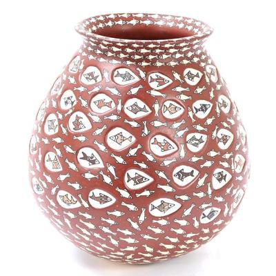 Sale Photo Thumbnail #170: Lot 170 handsome hand crafted vase of 100 fishes