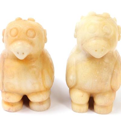 Sale Photo Thumbnail #309: Lot 309 pair of chinese archaic hardstone bird carvings