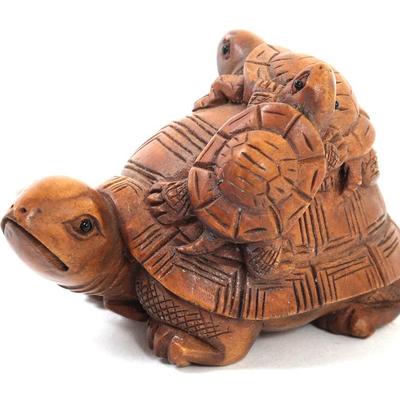 Sale Photo Thumbnail #280: Lot 280 japanese wood carved turtle hatchlings netsuke