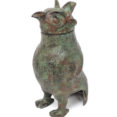 Sale Photo Thumbnail #340: Lot 340 bronze archaistic owl vessel