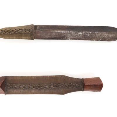 Sale Photo Thumbnail #50: Lot 50 ceremonial bakatwa dagger in sheath shona peoples