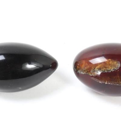 Sale Photo Thumbnail #241: Lot 241 gorgeous lot of two ancient amber eggs