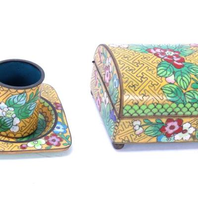 Sale Photo Thumbnail #314: Lot 314 yellow ground chinese cloisonne smoker s set
