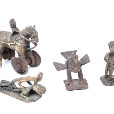 Sale Photo Thumbnail #276: Lot 276 4 bronze miniatures asante weights & indian horse