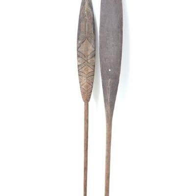 Sale Photo Thumbnail #510: Lot 511 two pacific island wood carved paddles