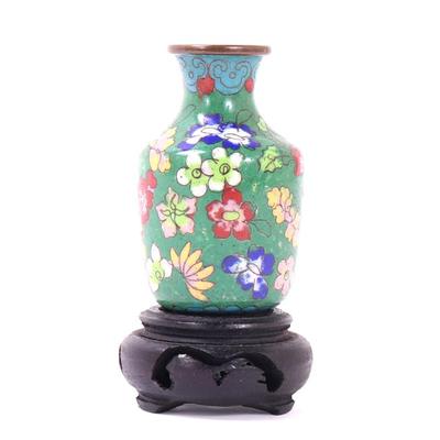 Sale Photo Thumbnail #319: Lot 319 fine petite chinese cloisonne vase wstand