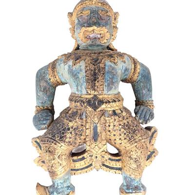 Sale Photo Thumbnail #265: Lot 265 fine thai wall hanger gilt painted guardian figure