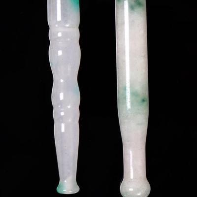 Sale Photo Thumbnail #373: Lot 373 two chinese jade style cigarette holders