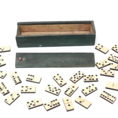 Sale Photo Thumbnail #183: Lot 183 antique green dye cased domino set