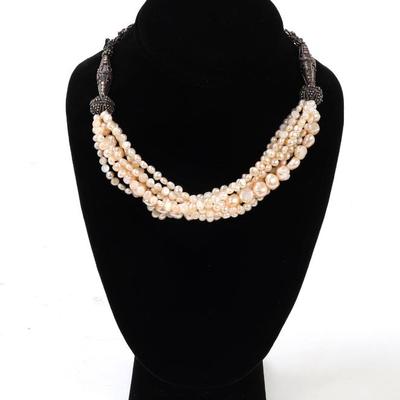 Sale Photo Thumbnail #143: Lot 143 beautiful vintage pearl style and silvered necklace