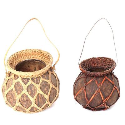 Sale Photo Thumbnail #448: Lot 449 two hand wrapped filipino coconut baskets