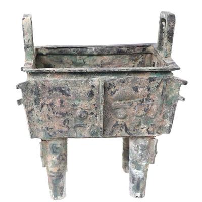 Sale Photo Thumbnail #341: Lot 341 archaistic chinese fangding rectangular bronze cauldron