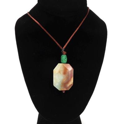 Sale Photo Thumbnail #123: Lot 123 chinese marbled jade green bead necklace