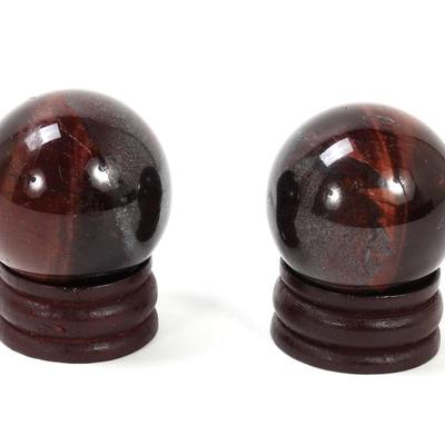 Sale Photo Thumbnail #203: Lot 203 pair of tiger s eye miniature spheres on stands