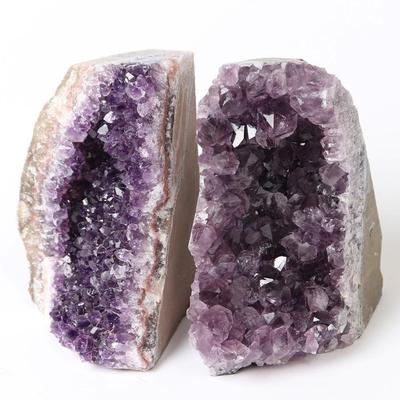 Sale Photo Thumbnail #189: Lot 189 pair of natural amethyst geode bookends