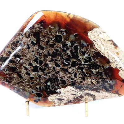 Sale Photo Thumbnail #209: Lot 209 gorgeous natural amber slab on stand