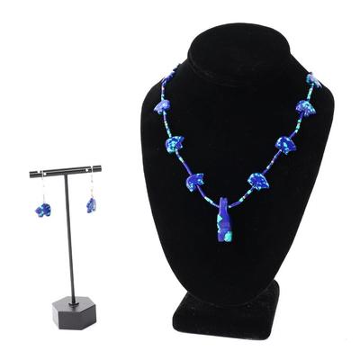 Sale Photo Thumbnail #91: Lot 91 lovely lapis lazuli bear necklace earrings set