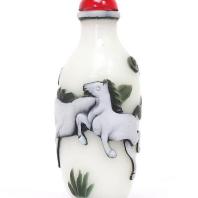 Sale Photo Thumbnail #306: Lot 306 chinese white green peking glass snuff bottle, horses