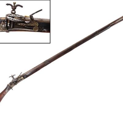 Sale Photo Thumbnail #63: Lot 63 19th c large algerian miquelet flintlock musket