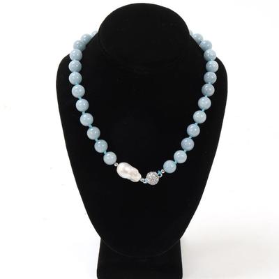 Sale Photo Thumbnail #97: Lot 97 beautiful aquamarine beads pearl necklace