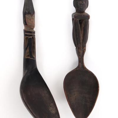 Sale Photo Thumbnail #454: Lot 455 two ifugao wood carved spoons bulul & deity