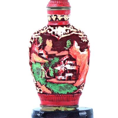 Sale Photo Thumbnail #320: Lot 320 chinese painted cinnabar snuff bottle wstand