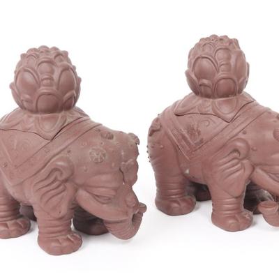 Sale Photo Thumbnail #414: Lot 414 pair of porcelain elephant censers