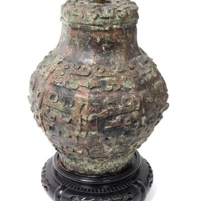 Sale Photo Thumbnail #372: Lot 372 large chinese bronze archaistic vase w lid