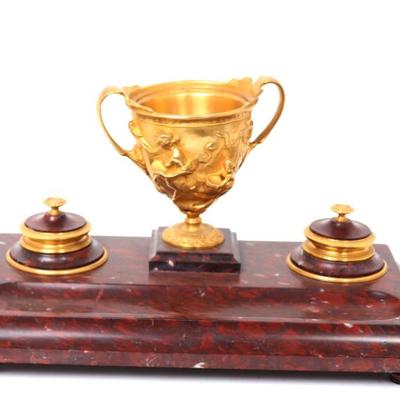 Sale Photo Thumbnail #256: Lot 256 french gilt bronze red marble inkstand