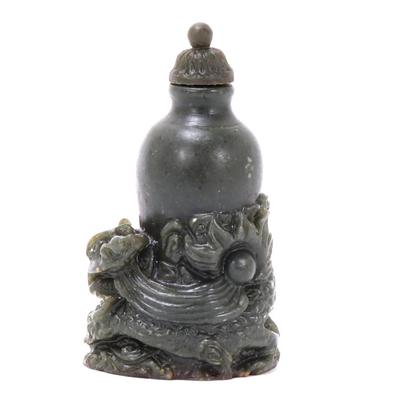 Sale Photo Thumbnail #289: Lot 289 chinese dark green hardstone carved snuff bottle