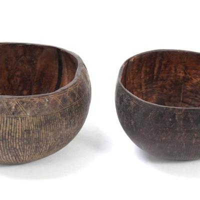Sale Photo Thumbnail #442: Lot 443 two filipino incised coconut bowls