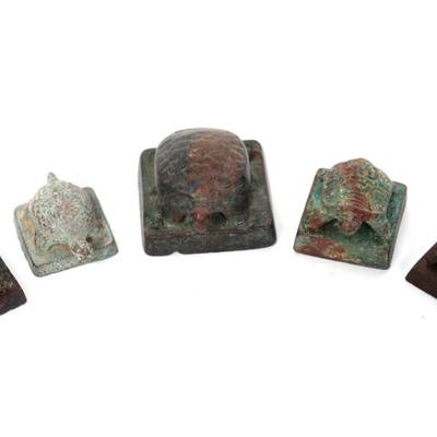 Sale Photo Thumbnail #398: Lot 398 chinese bronze tortoise seal collection 5 pieces