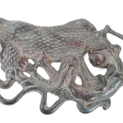 Sale Photo Thumbnail #384: Lot 384 chinese bronze animals beasts fight plaque
